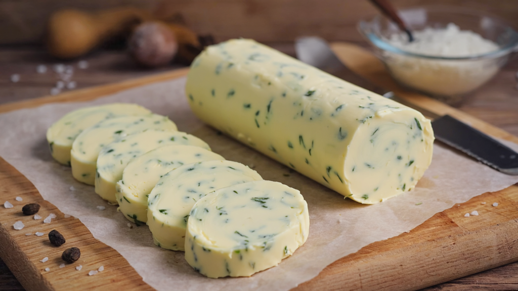  Bärlauchbutter in Scheiben zum Einfrieren und Vorrat anlegen