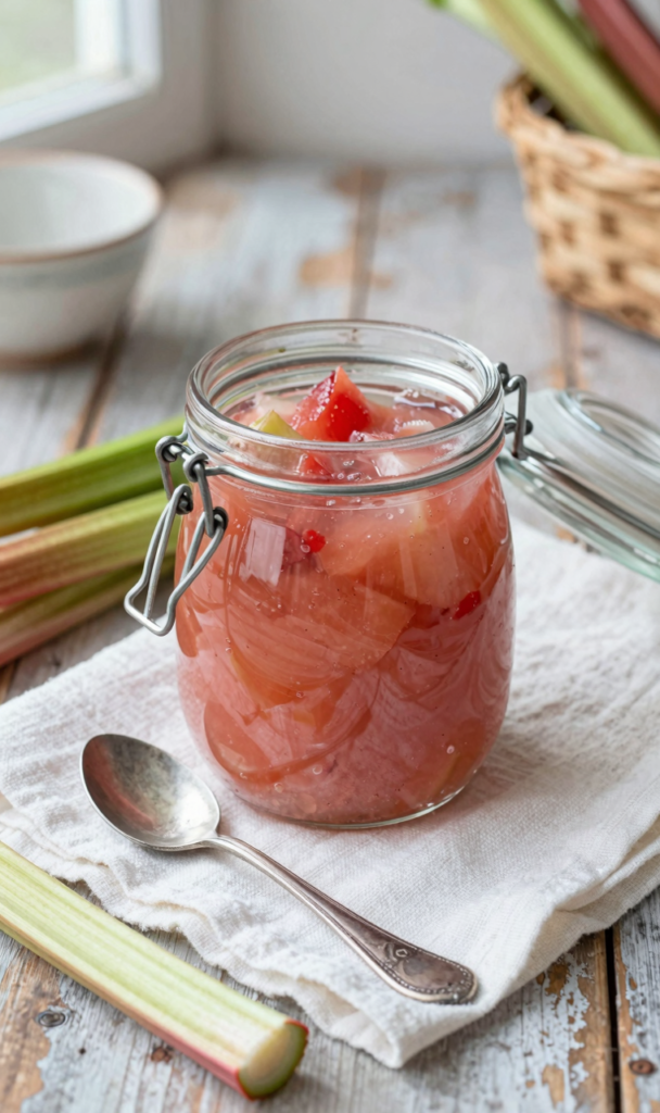 Selbstgemachtes Rhabarber Kompott im Glas - einfaches Rhabarber Rezept zum Einkochen